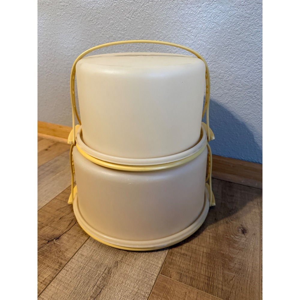 Vintage Tupperware Stackable Travel Containers Yellow Cream 684-8 1256 Set of 2